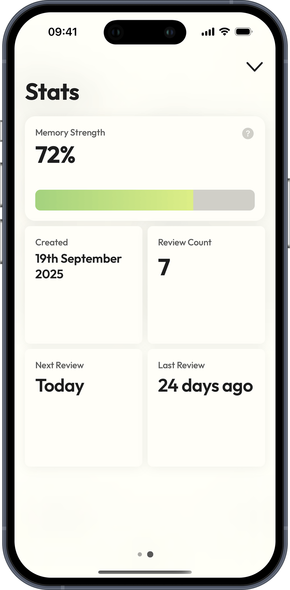 Memory strength tracking progress over time for a word